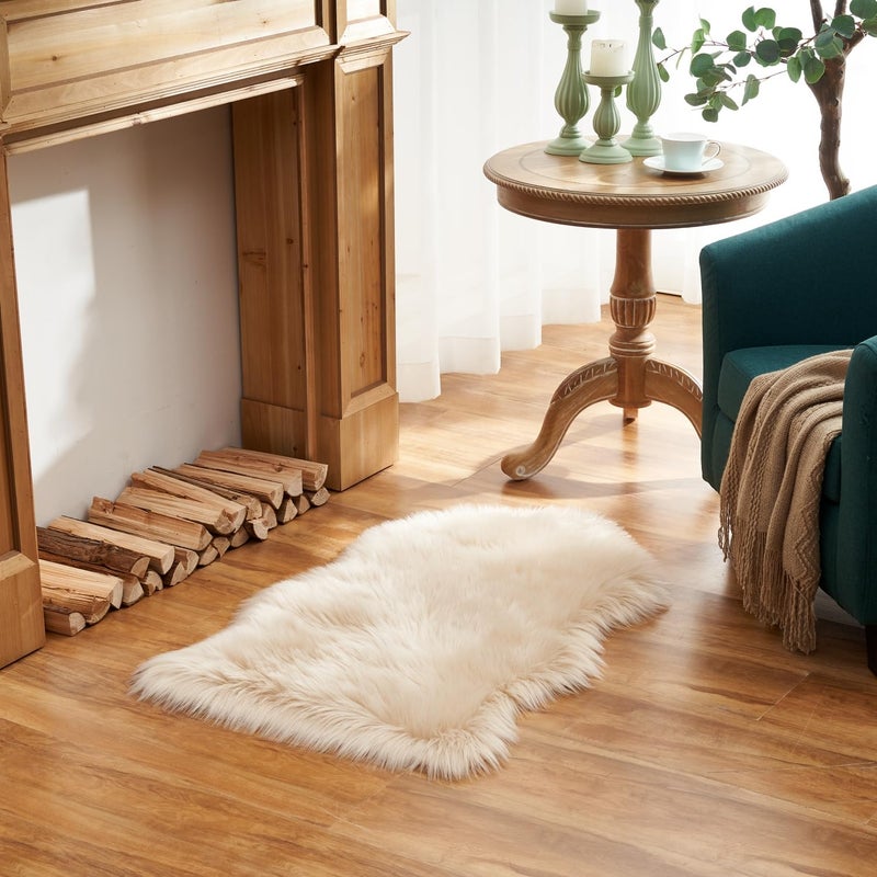 Easy Joy EasyJoy Ultra Soft Fluffy Shaggy Area Rug Faux Fur Rug Chair Cover Seat Pad Fuzzy Area Rug for Bedroom Floor Sofa Living Room (2 x 3 ft Sheepskin, Beige) - Image 2